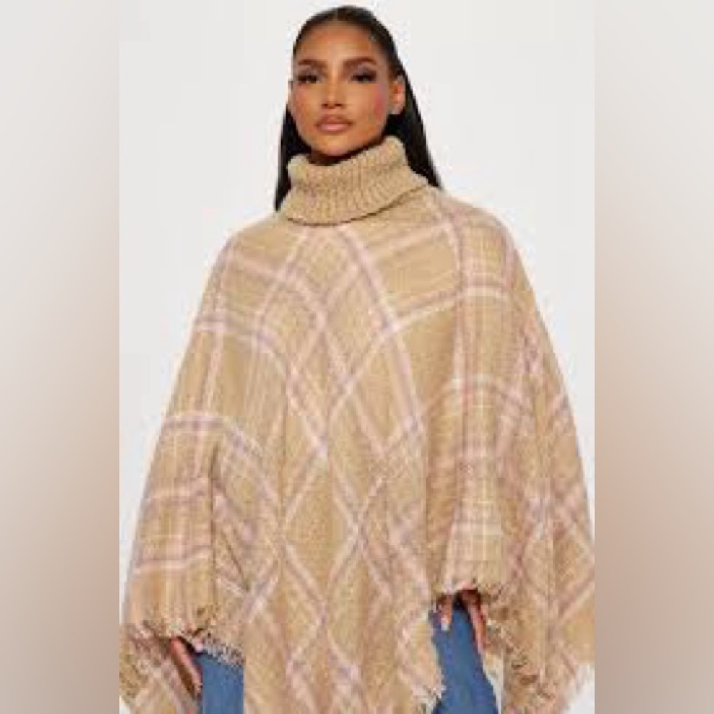 Halston 26x48 Plaid Fringe Poncho with Pastel Accents